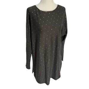 𝅺INC International Concepts Long Sleeve Sweater Diamantes on Front Grey S…